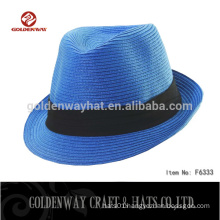 2015 bule paper straw fedora hat with ribbon